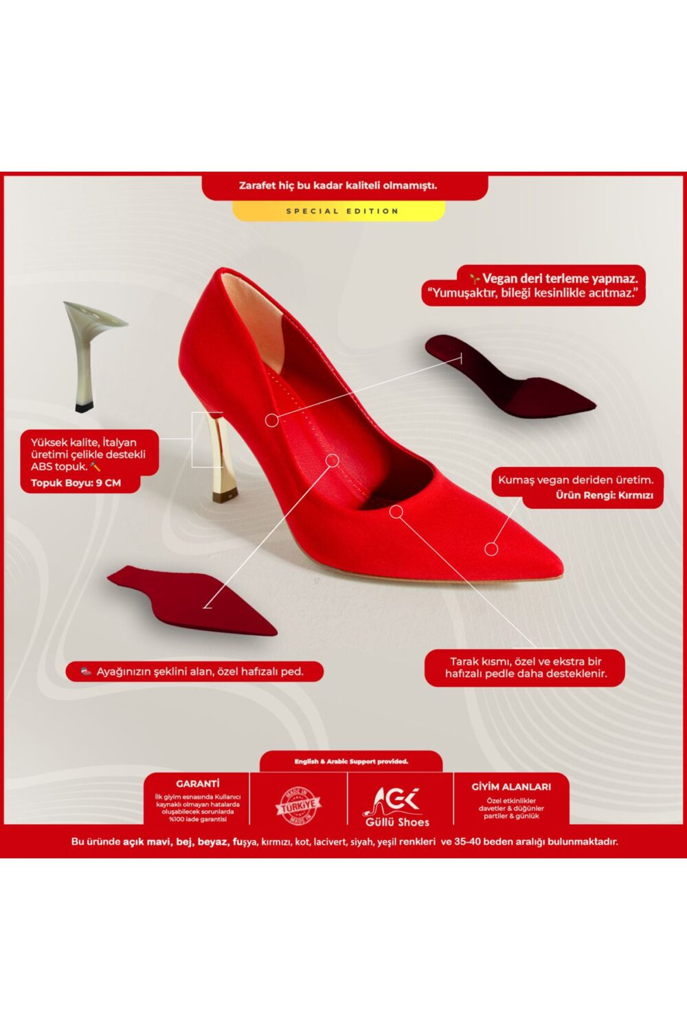 Stiletto Kırmızı Kadın Topuklu Ayakkabı Konforlu Vegan Deri Günlük Ve Özel Gün - Görsel 2