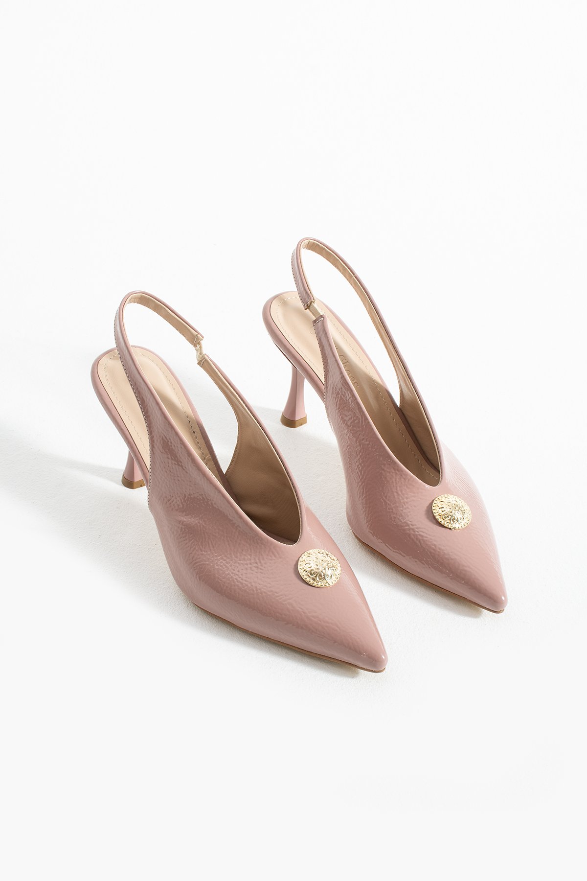 Gül Kurusu Rugan Düğme Detaylı Slingback İnce Topuklu Kadın Stiletto – Şık ve Zarif Abiye Ayakkabı - Görsel 7