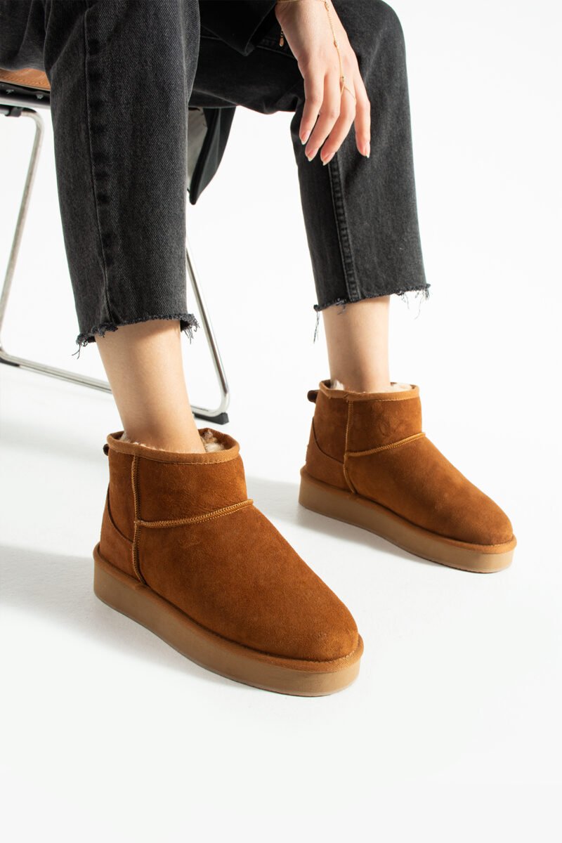 Taba Süet İçi Kürklü Kışlık Kadın Bot – Süet Kısa Bot, Kadın Kışlık Ayakkabı, Kürklü Kadın Bot