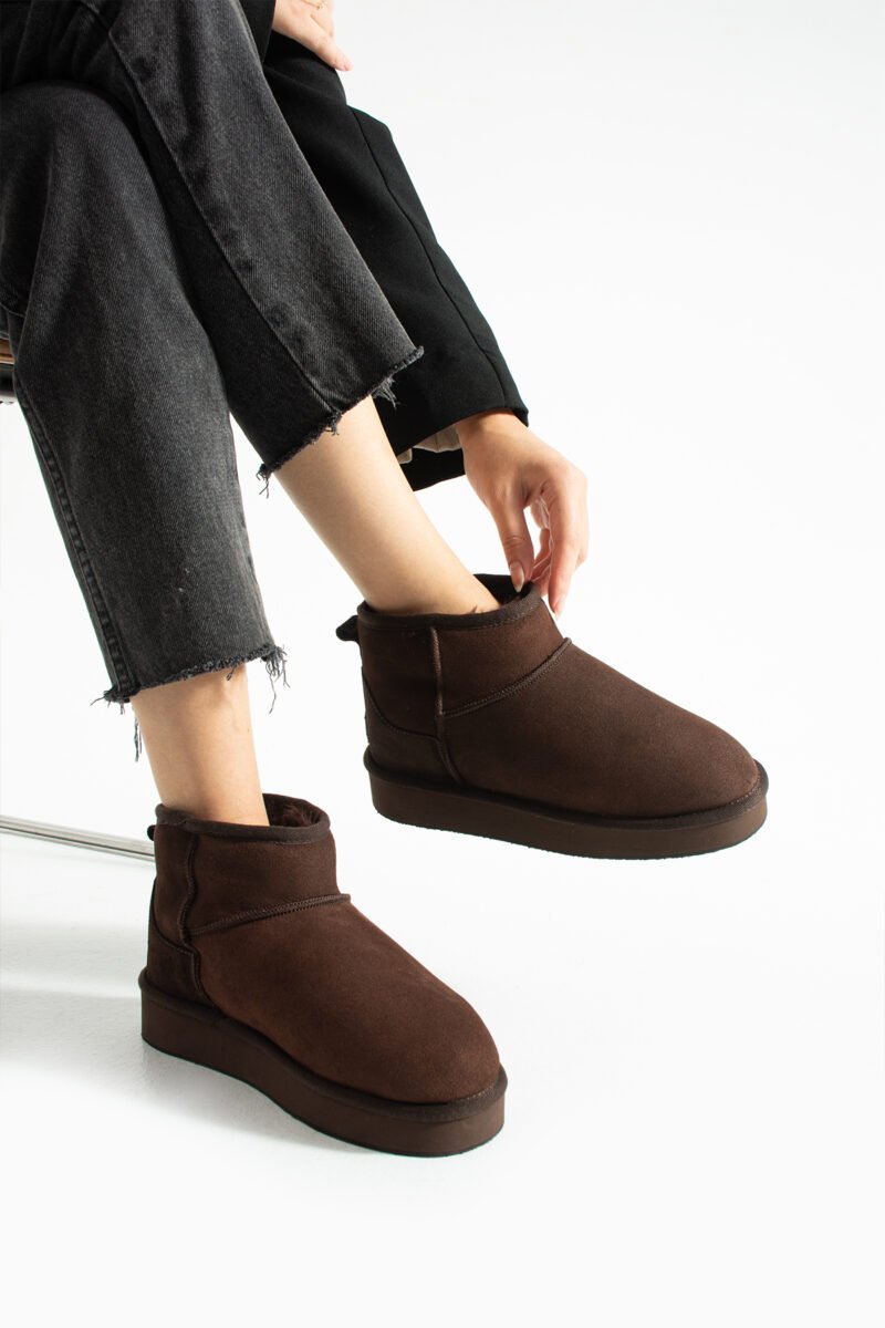 Kahverengi Süet İçi Kürklü Kışlık Kadın Bot – Süet Kısa Bot, Kadın Kışlık Ayakkabı, Kürklü Kadın Bot